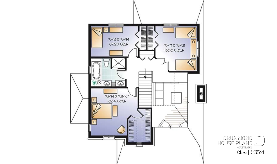 2nd level - Manor style house plan with 3 bedroom, home office and mezzanine - Cleo