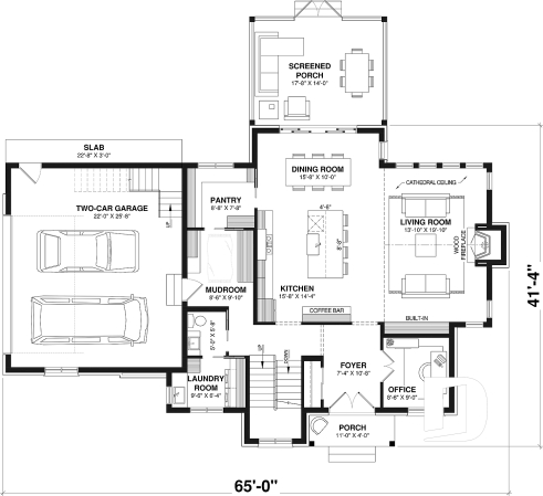 1st level - Basement foundation - Two-story English Tudor-inspired house plan with double garage and up to 5 bedrooms. - Eugene