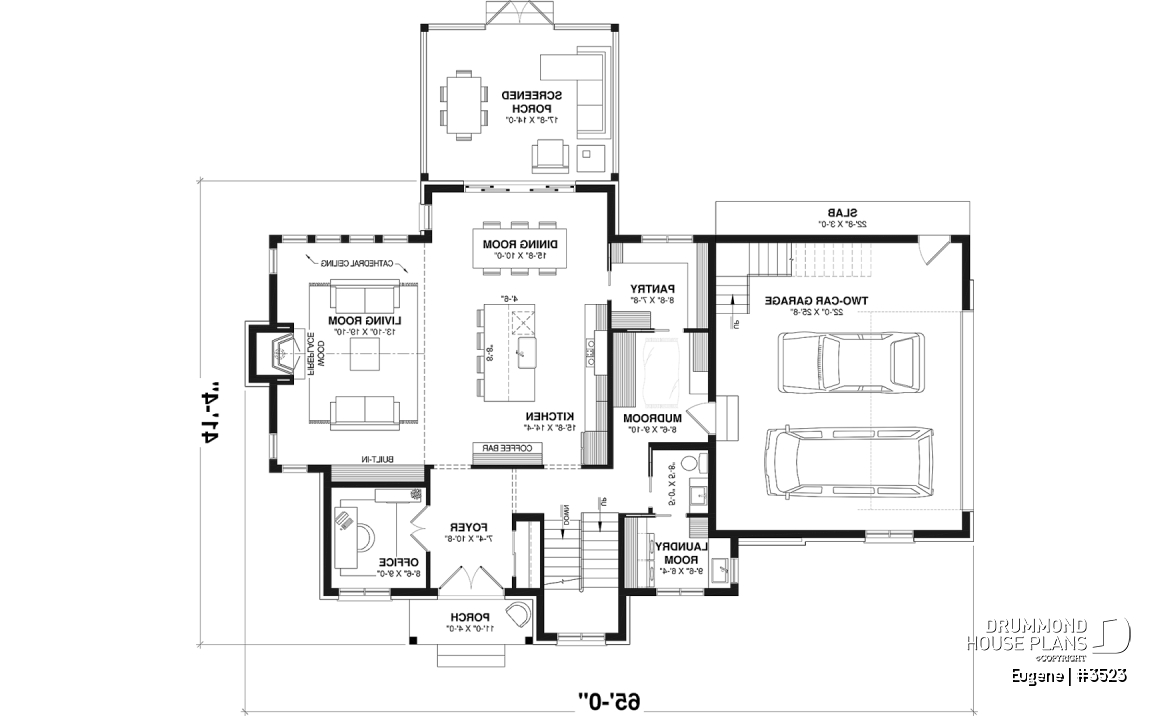 1st level - Basement foundation - Two-story English Tudor-inspired house plan with double garage and up to 5 bedrooms. - Eugene