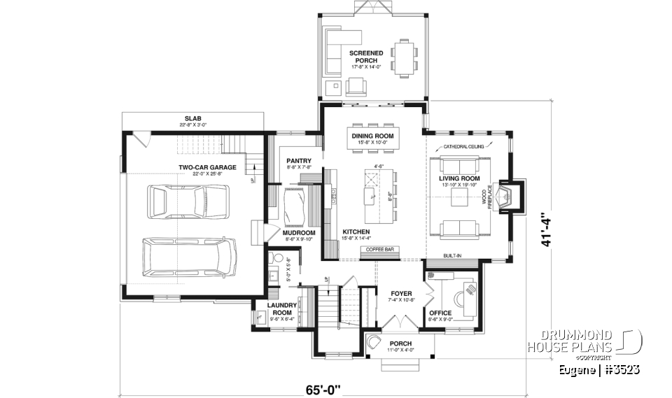 1st level - Slab foundation (Optional $) - Two-story English Tudor-inspired house plan with double garage and up to 5 bedrooms. - Eugene