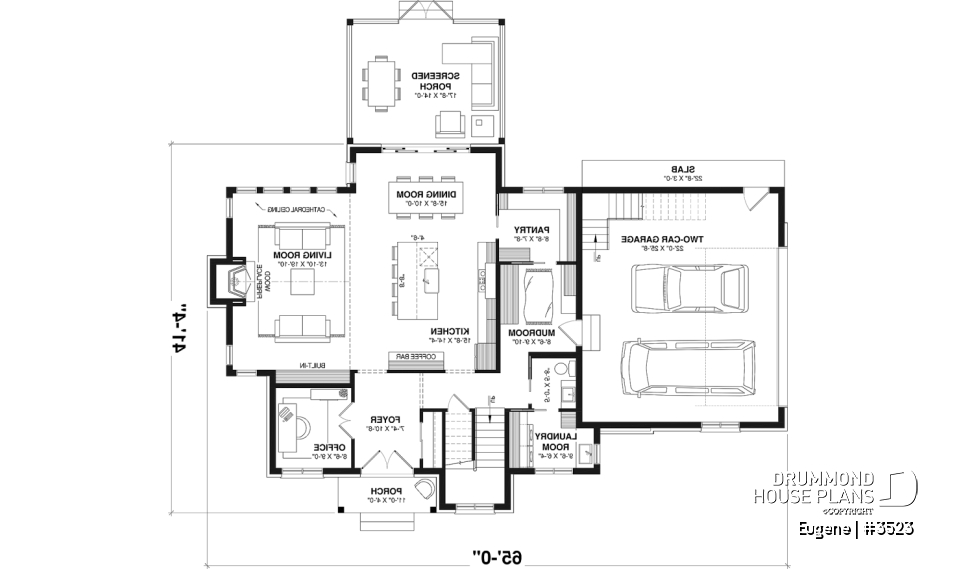 1st level - Slab foundation (Optional $) - Two-story English Tudor-inspired house plan with double garage and up to 5 bedrooms. - Eugene