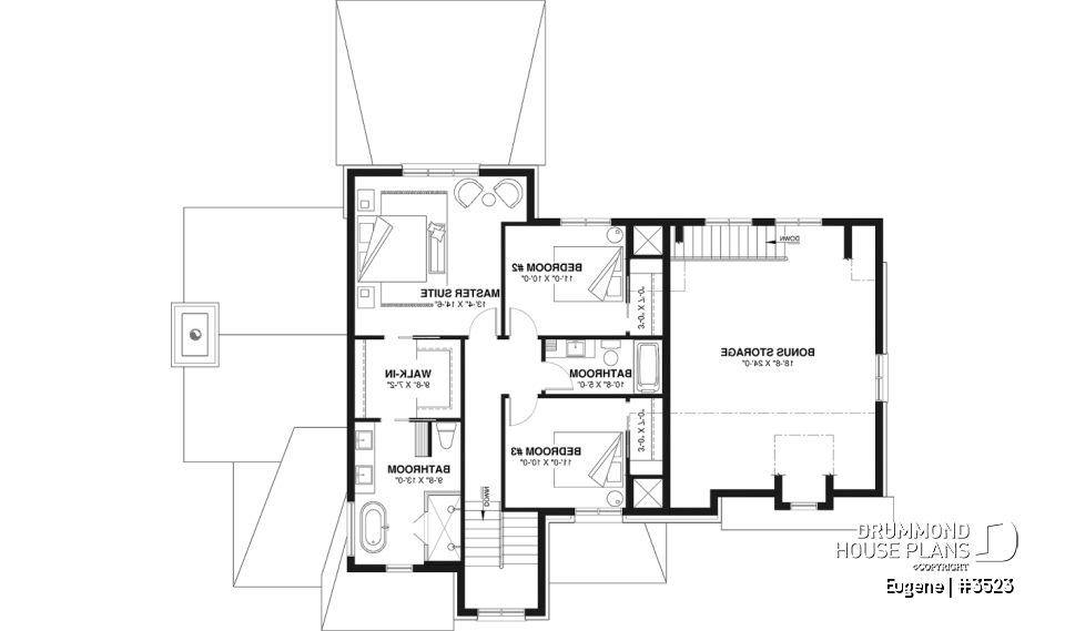 2nd level - Two-story English Tudor-inspired house plan with double garage and up to 5 bedrooms. - Eugene