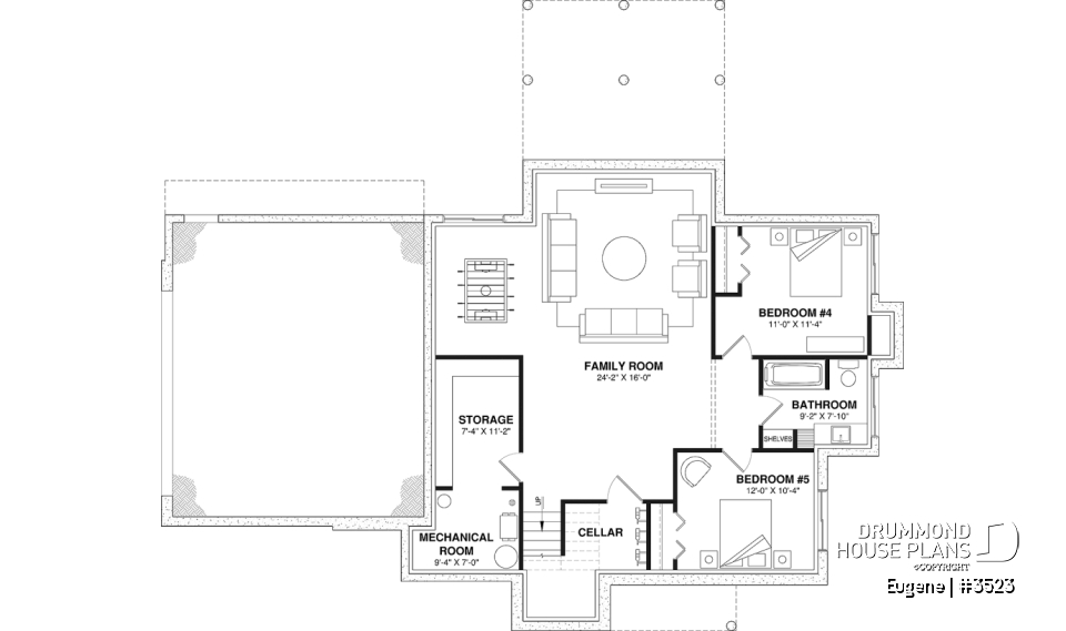 Finished basement (Optional $) - Two-story English Tudor-inspired house plan with double garage and up to 5 bedrooms. - Eugene