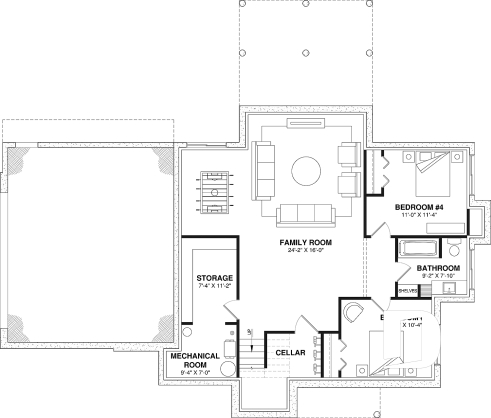 Finished basement (Optional $) - Two-story English Tudor-inspired house plan with double garage and up to 5 bedrooms. - Eugene