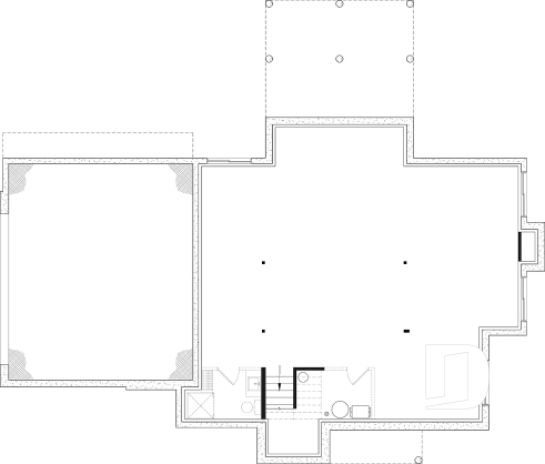 Unfinished basement - Two-story English Tudor-inspired house plan with double garage and up to 5 bedrooms. - Eugene