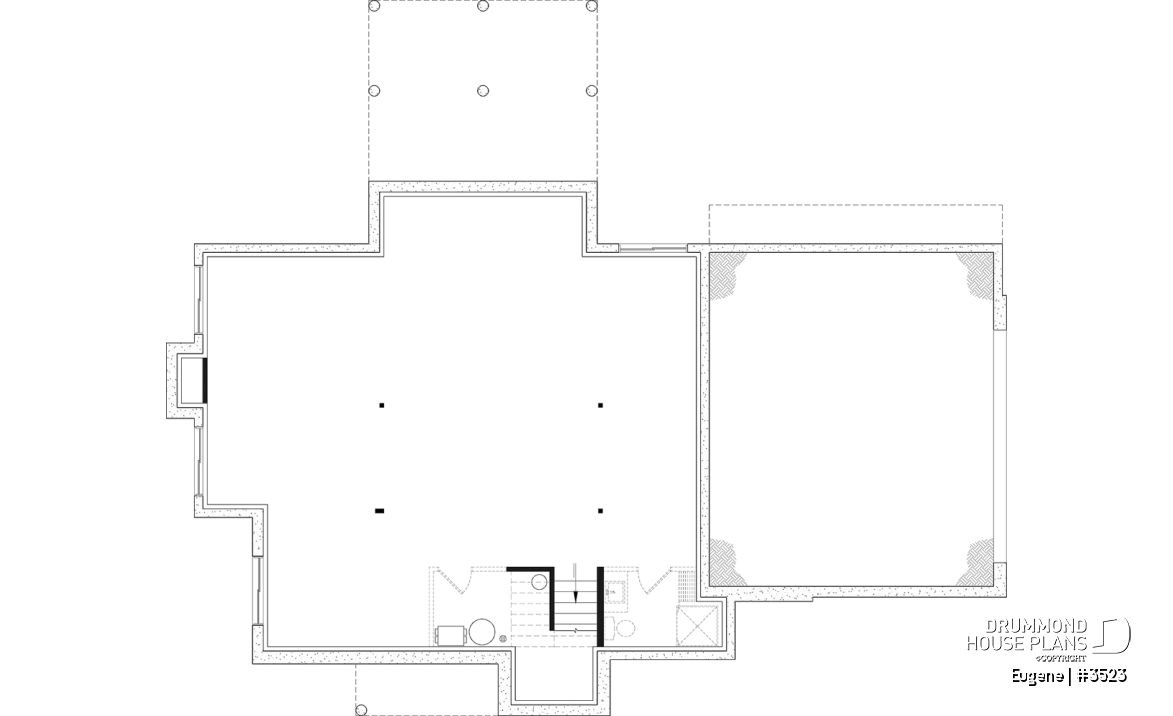 Unfinished basement - Two-story English Tudor-inspired house plan with double garage and up to 5 bedrooms. - Eugene