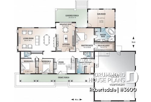 1st level - 5 to 6 bedrooms Traditional Bungalow house plan, with 3-car garage and two separate family rooms - Robertsdale