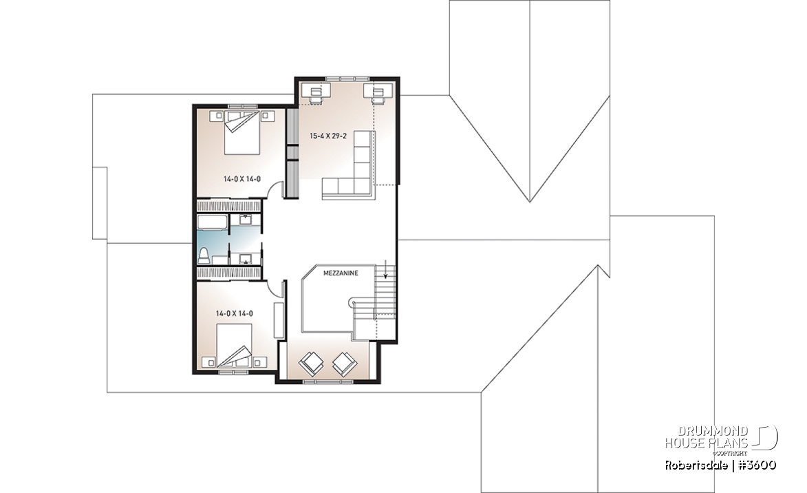 2nd level - 5 to 6 bedrooms Traditional Bungalow house plan, with 3-car garage and two separate family rooms - Robertsdale