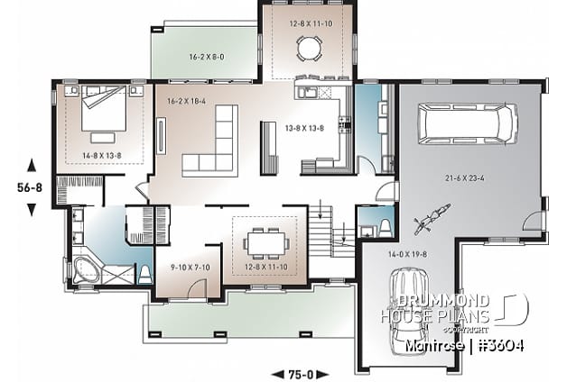 1st level - Beautiful 4 bedrooms ranch style house plan, 3-car garage, 9' ceiling, formal dining room - Montrose
