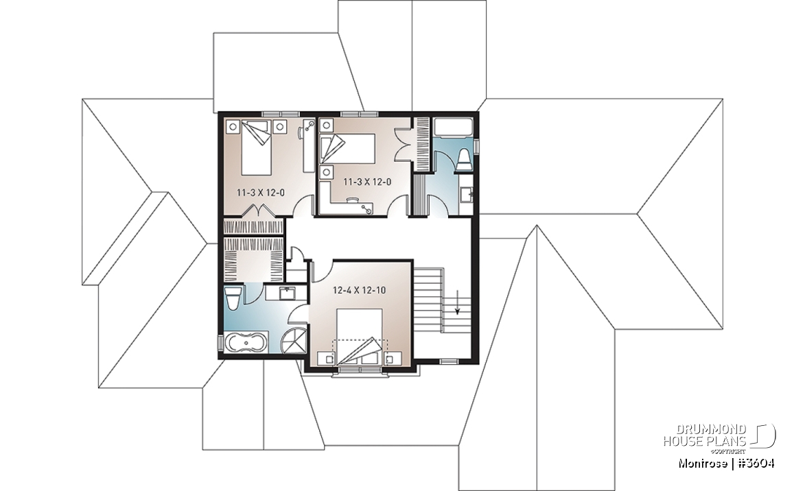 2nd level - Beautiful 4 bedrooms ranch style house plan, 2 master suites, 3-car garage, 9' ceiling, formal dining room - Montrose