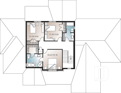 2nd level - Beautiful 4 bedrooms ranch style house plan, 2 master suites, 3-car garage, 9' ceiling, formal dining room - Montrose