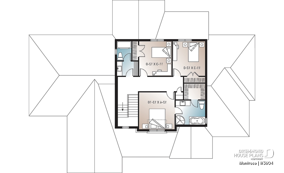 2nd level - Beautiful 4 bedrooms ranch style house plan, 2 master suites, 3-car garage, 9' ceiling, formal dining room - Montrose