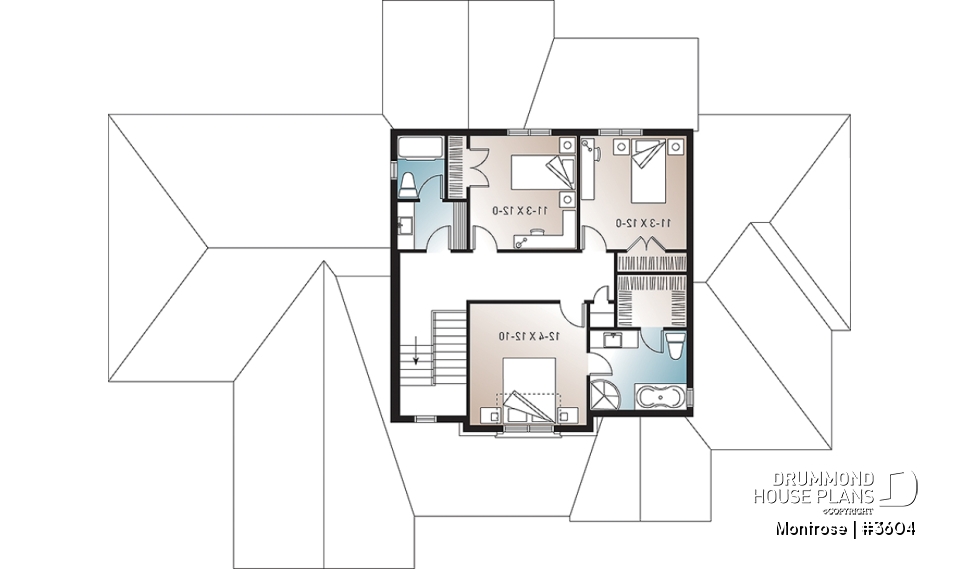 2nd level - Beautiful 4 bedrooms ranch style house plan, 2 master suites, 3-car garage, 9' ceiling, formal dining room - Montrose