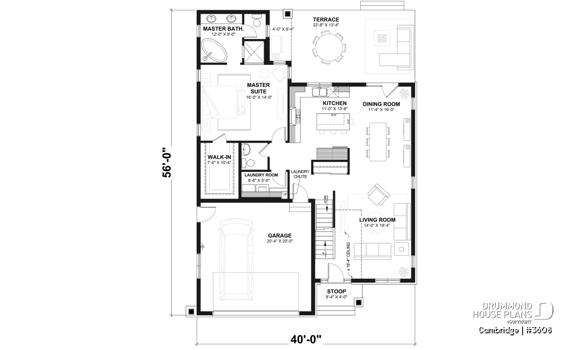 1st level - 4-5 Bedroom barndominium house plan, 2-car garage, laundry and master suite on main floor - Cambridge