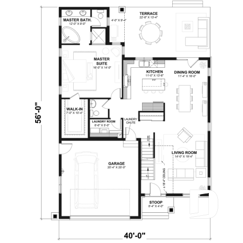 1st level - 4-5 Bedroom barndominium house plan, 2-car garage, laundry and master suite on main floor - Cambridge