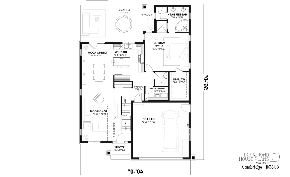 1st level - 4-5 Bedroom barndominium house plan, 2-car garage, laundry and master suite on main floor - Cambridge