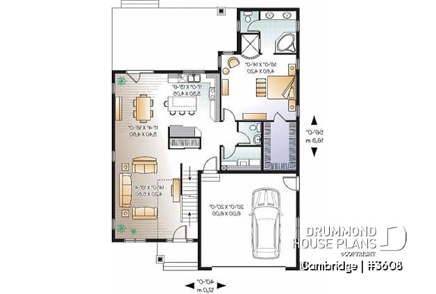1st level - 4-5 Bedroom Bungalow house plan, 2-car garage, large covered deck, laundry and master suite on main floor - Cambridge