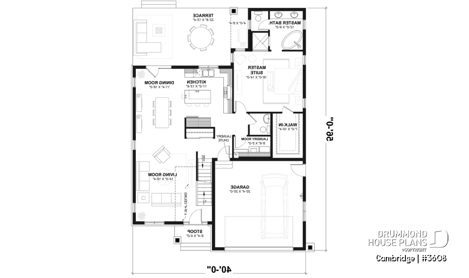 1st level - 4-5 Bedroom barndominium house plan, 2-car garage, laundry and master suite on main floor - Cambridge