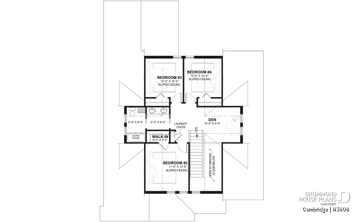 2nd level - 4-5 Bedroom barndominium house plan, 2-car garage, laundry and master suite on main floor - Cambridge