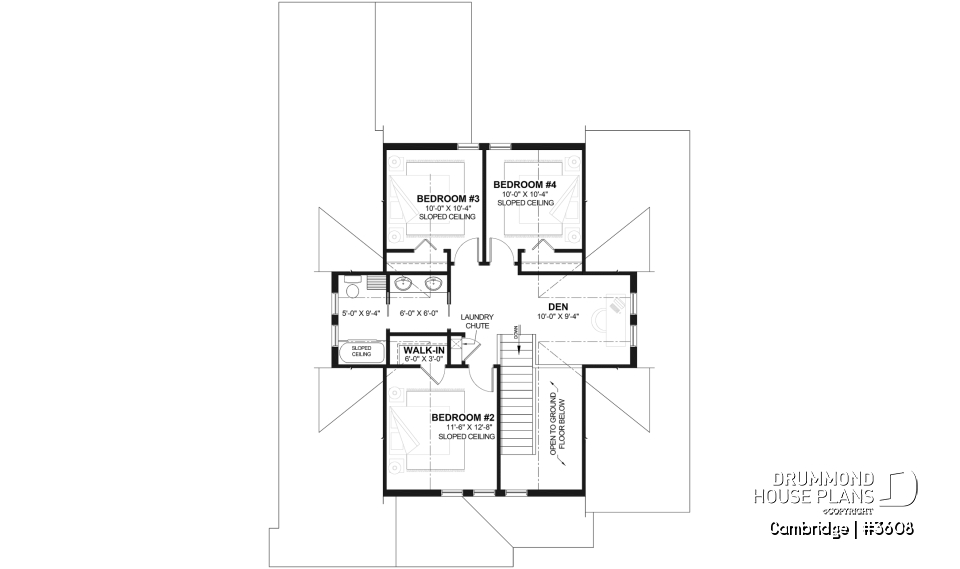 2nd level - 4-5 Bedroom barndominium house plan, 2-car garage, laundry and master suite on main floor - Cambridge