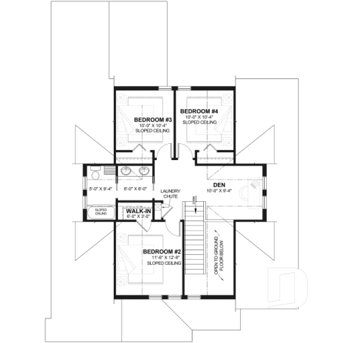 2nd level - 4-5 Bedroom barndominium house plan, 2-car garage, laundry and master suite on main floor - Cambridge