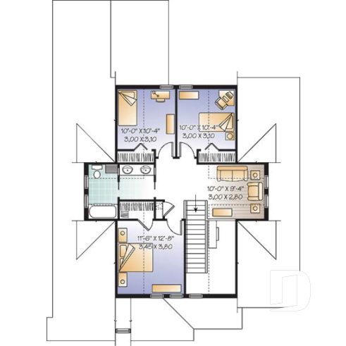 2nd level - 4-5 Bedroom Bungalow house plan, 2-car garage, large covered deck, laundry and master suite on main floor - Cambridge