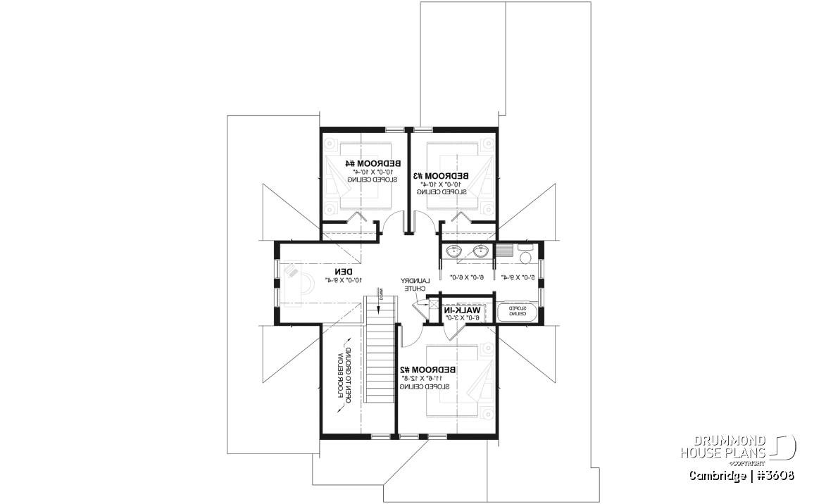 2nd level - 4-5 Bedroom barndominium house plan, 2-car garage, laundry and master suite on main floor - Cambridge