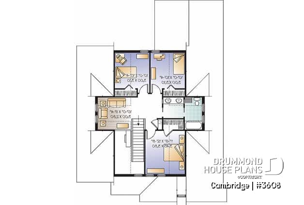 2nd level - 4-5 Bedroom Bungalow house plan, 2-car garage, large covered deck, laundry and master suite on main floor - Cambridge