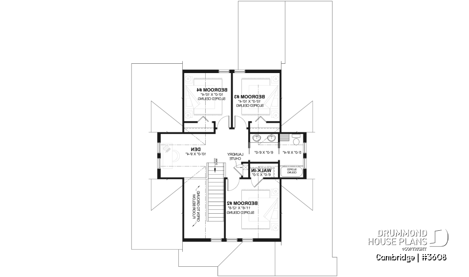 2nd level - 4-5 Bedroom barndominium house plan, 2-car garage, laundry and master suite on main floor - Cambridge