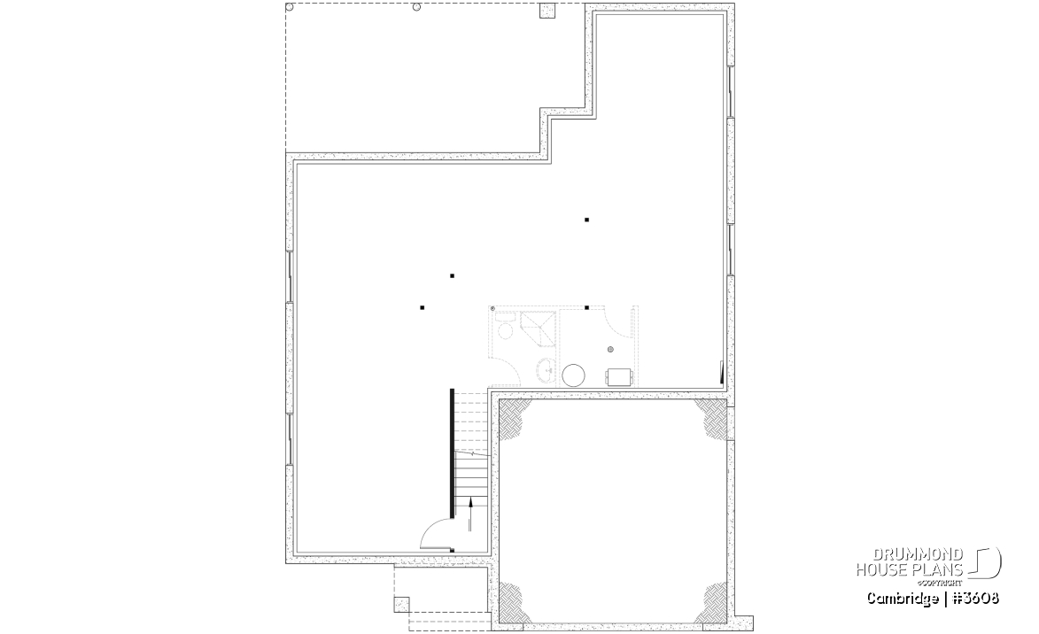 Unfinished basement - 4-5 Bedroom barndominium house plan, 2-car garage, laundry and master suite on main floor - Cambridge