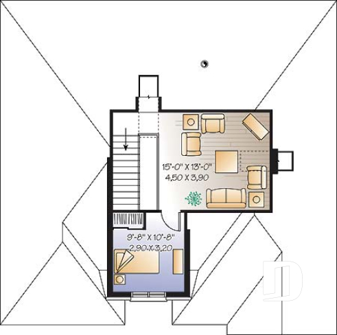 2nd level - European style house plan, 3 bedroom with 2 living rooms, large kitchen and garage - Brighton