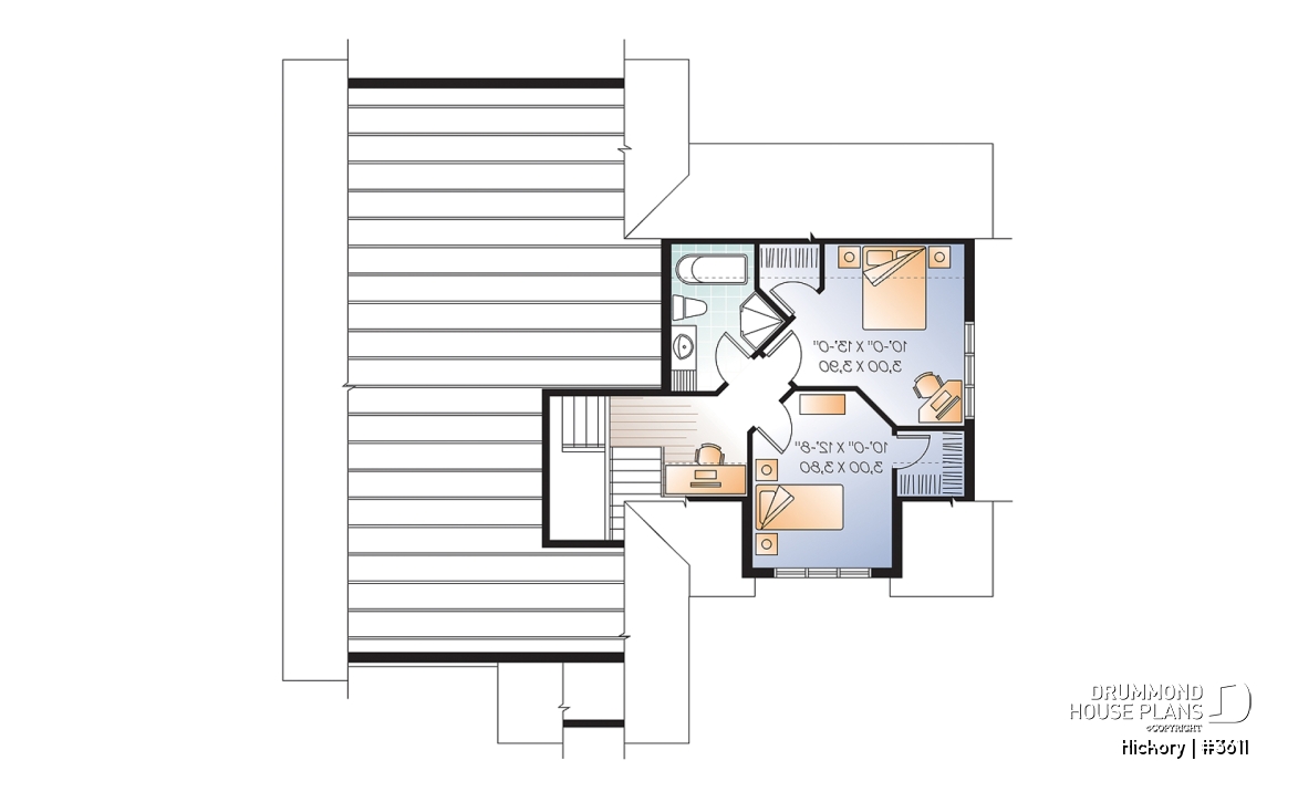 2nd level - 3 bedroom Craftsman house plan, master on main floor, two-car garage, 9 ft. ceiling, pantry - Hickory