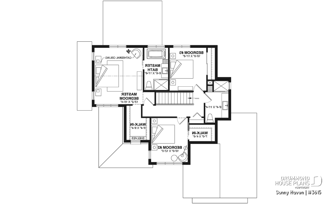 2nd level - Modern Farmhouse home plan, 3 bedrooms, home office, 2.5 baths, garage, large covered terrace - Sunny Haven