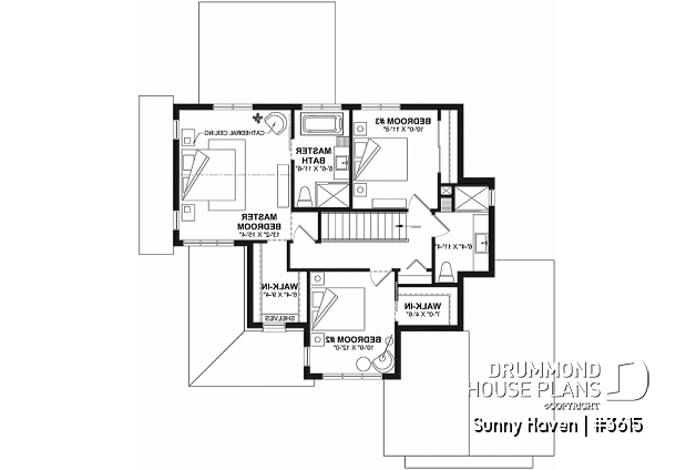 2nd level - Modern Craftsman house plan, 3 bedrooms, home office, 2.5 baths, garage, large covered terrace - Sunny Haven
