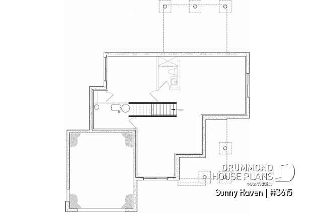 Unfinished basement - Modern Craftsman house plan, 3 bedrooms, home office, 2.5 baths, garage, large covered terrace - Sunny Haven