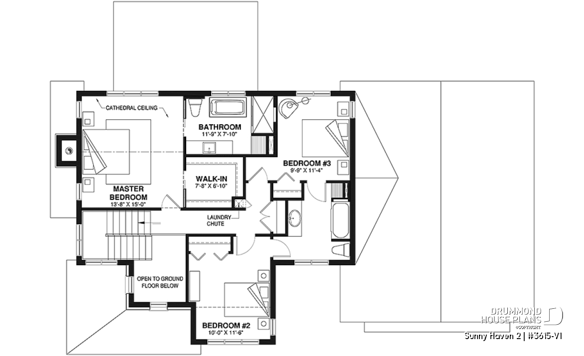 2nd level - Modern Farmhouse plan, 3 bedrooms, 2.5 baths, 2-car garage, home office, mudroom, pantry - Sunny Haven 2