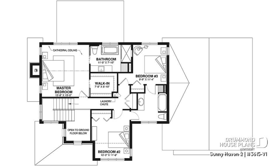 2nd level - Modern Farmhouse plan, 3 bedrooms, 2.5 baths, 2-car garage, home office, mudroom, pantry - Sunny Haven 2