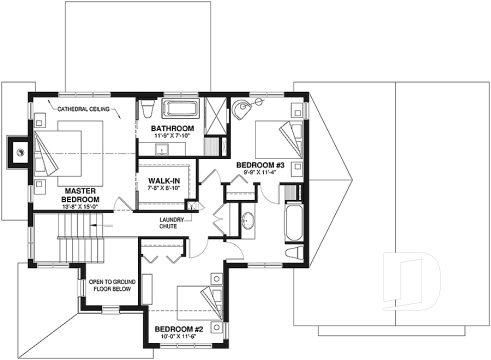 2nd level - Modern Farmhouse plan, 3 bedrooms, 2.5 baths, 2-car garage, home office, mudroom, pantry - Sunny Haven 2