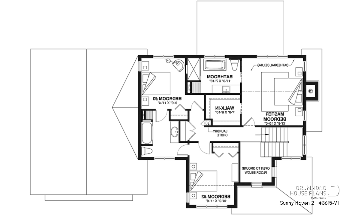 2nd level - Modern Farmhouse plan, 3 bedrooms, 2.5 baths, 2-car garage, home office, mudroom, pantry - Sunny Haven 2