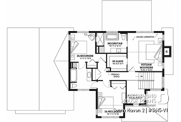 2nd level - Modern Farmhouse plan, 3 bedrooms, 2.5 baths, 2-car garage, home office, mudroom, pantry - Sunny Haven 2
