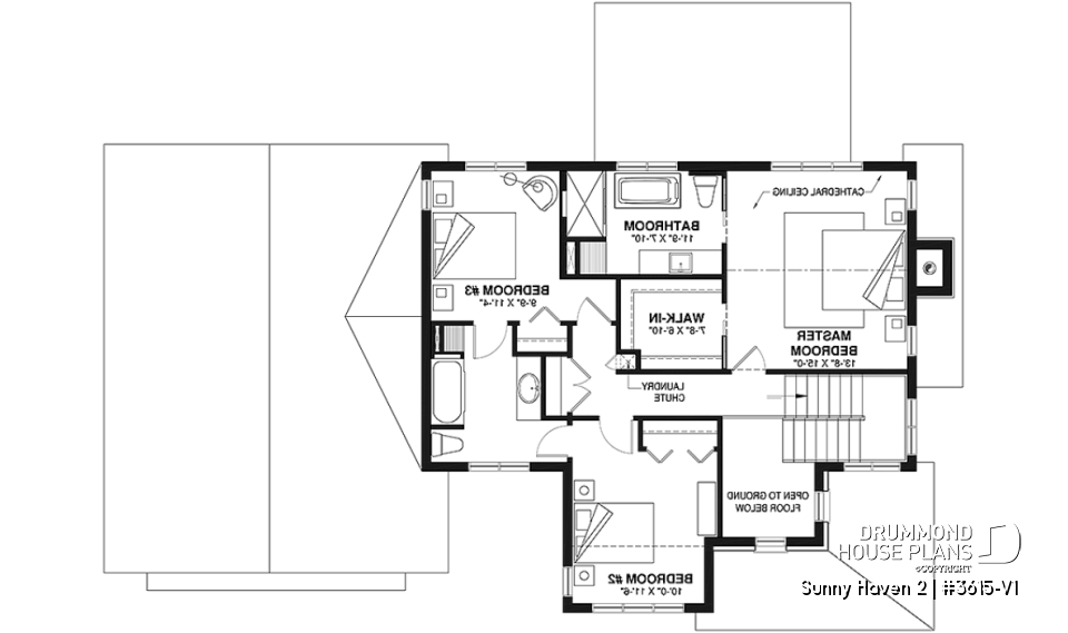 2nd level - Modern Farmhouse plan, 3 bedrooms, 2.5 baths, 2-car garage, home office, mudroom, pantry - Sunny Haven 2