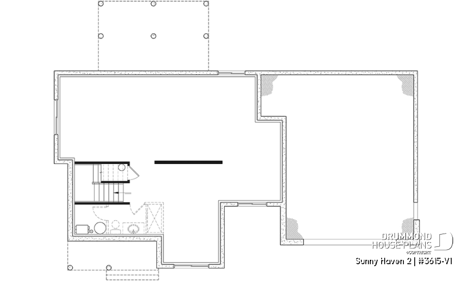 Unfinished basement - Modern Farmhouse plan, 3 bedrooms, 2.5 baths, 2-car garage, home office, mudroom, pantry - Sunny Haven 2