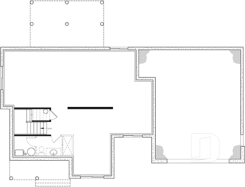 Unfinished basement - Modern Farmhouse plan, 3 bedrooms, 2.5 baths, 2-car garage, home office, mudroom, pantry - Sunny Haven 2
