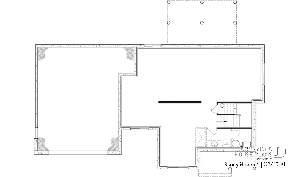 Unfinished basement - Modern Farmhouse plan, 3 bedrooms, 2.5 baths, 2-car garage, home office, mudroom, pantry - Sunny Haven 2