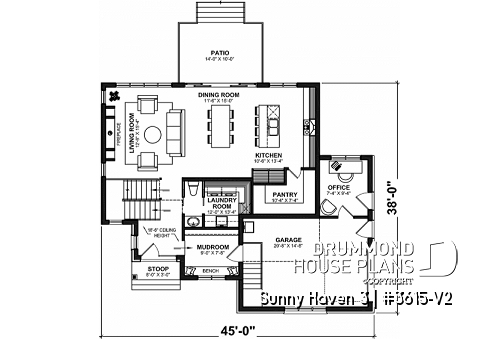 1st level - Great floor plans fir this modern farmhouse: pantry, mudroom, home office, fireplace and more! - Sunny Haven 3