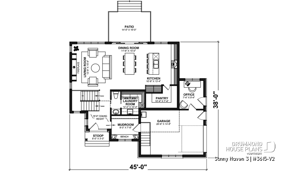 1st level - Great floor plans for this modern farmhouse: pantry, mudroom, home office, fireplace and more! - Sunny Haven 3