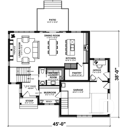 1st level - Great floor plans for this modern farmhouse: pantry, mudroom, home office, fireplace and more! - Sunny Haven 3