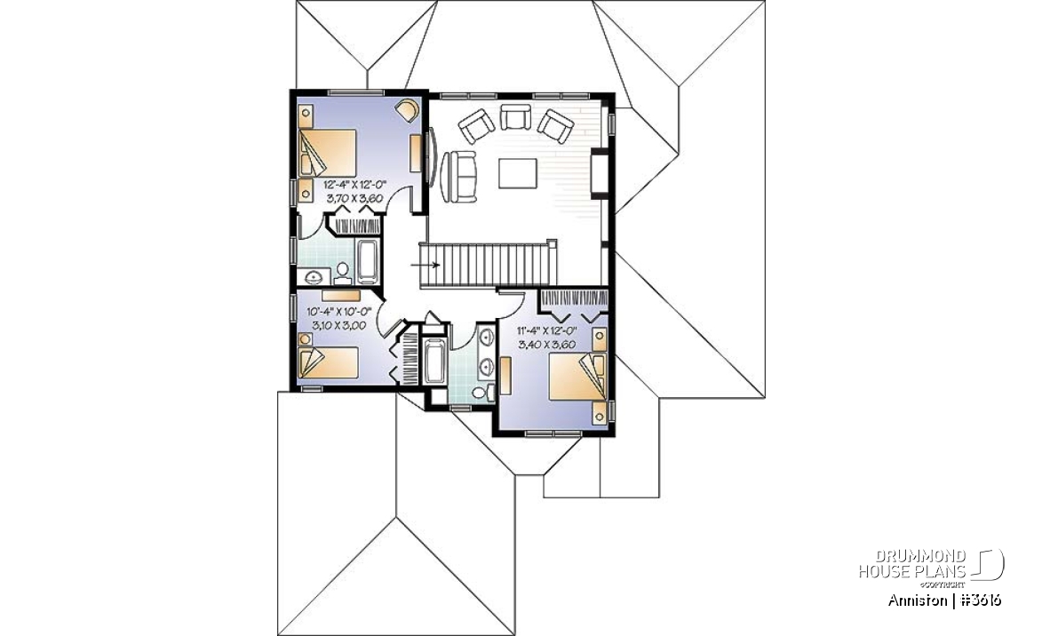 2nd level - 4 bedroom Mediterranean style home plan, 3.5 baths, 2-car garage, mezzanine, pantry and kitchen island - Anniston