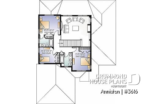 2nd level - 4 bedroom Mediterranean style home plan, 3.5 baths, 2-car garage, mezzanine, pantry and kitchen island - Anniston