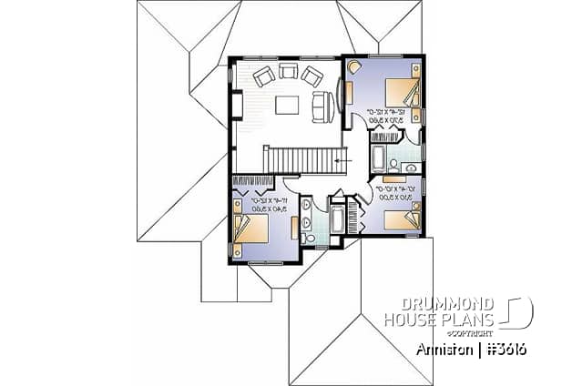 2nd level - 4 bedroom Mediterranean style home plan, 3.5 baths, 2-car garage, mezzanine, pantry and kitchen island - Anniston
